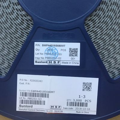 SWPA4018S680MT 68μH Power Inductor met 20% Tolerantie 4018 Grootte 1.24A Sat Current 1.15A Temp Rise Current Shielded Construction -40°C tot 125°C Bereik RoHS Compliant Tape and Reel Packaging
