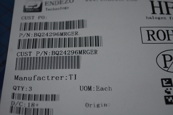 BQ24296MRGER 2A Li-Ion-laadcel met 3,9V-6,2V Input I2C Control Thermal Regulation 20V OVP en 3mm × 3mm QFN Package