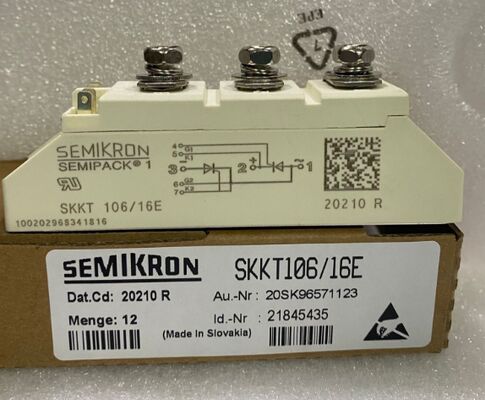 SKKT106/16E 1600V 106A Dual Thyristor Module Low VF 1.35V 2.4kA Surge AlN Ceramic Base Pressure Contacten SEMIPACK1 Geïsoleerd UL Gecertificeerd voor zachte starters en aandrijvingen