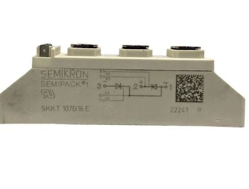 SKKT107B16E 1600V 107A Dubbele Thyristor Module Lage VF 1.35V 2.4kA Surge AlN Keramische Basis Drukcontacten SEMIPACK1 Geïsoleerd UL Gecertificeerd voor Soft Starters en Drives