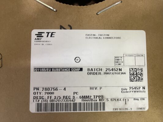 280756-4 4-Posities 2.5mm Pitch Draad-naar-Printplaat Connector Crimpbehuizing Wrijvingsslot Paneelmontage UL 94V-0 Gepolariseerd 4.5A Nominaal voor Stroomverdeling en Industriële Besturingen