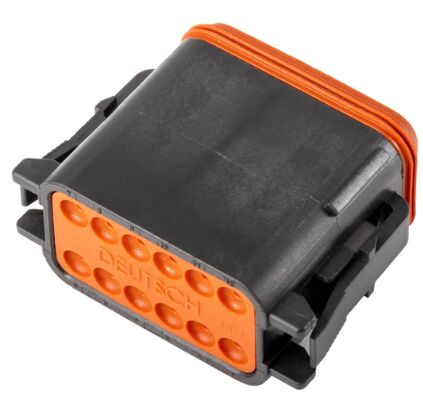 DT06-12SB 12 Positie 4.19mm Pitch Automotive Connector Zwarte receptacle Crimp Housing Wedgelock Geïntegreerde slot IP68 verzegeld 13A rating voor ruwe omgeving bedrading